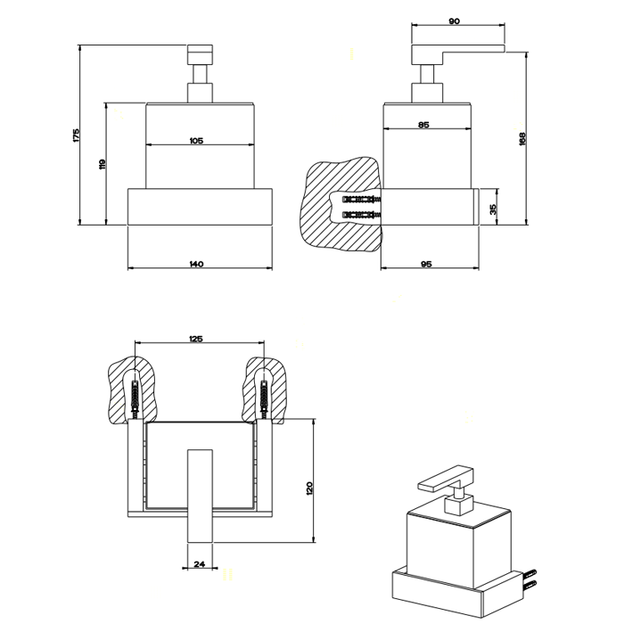 Gessi Rettangolo дозатор для жидкого мыла подвесной, цвет: хром/черный - Gidratop.ru изображение