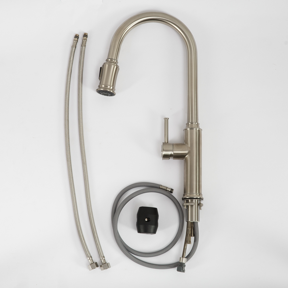 Смеситель для кухни с выдвижным изливом, двухрежимный, нержавеющая сталь, исполнение сатин BB-LAM58-IN - Gidratop.ru изображение