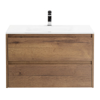 KRAFT База под раковину подвесная с фрезерованными ручками по всей длине фасада с двумя выкатными ящиками, Rovere Tabacco, 1000x460x500, KRAFT-1000-2C-SO-RT - Gidratop.ru изображение