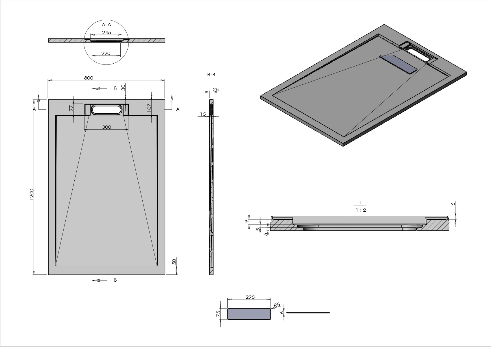 Поддон для душа из искусственного камня VST-4SRL8012G,1200*800*25, серый - Gidratop.ru изображение