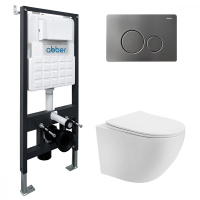 Комплект подвесной унитаз ABBER Bequem AC1100T белый с инсталляцией AC0105 и кнопкой AC0121NG никель - Gidratop.ru изображение