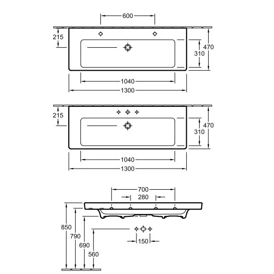 Раковина Villeroy&Boch Subway 2.0, 130 х 47 см, подвесная, альпийский белый, 7176D0 - Gidratop.ru изображение
