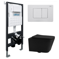 Комплект подвесной унитаз ABBER Rechteck AC1201MB черный матовый с инсталляцией AC0105 и кнопкой AC0120MW белая матовая