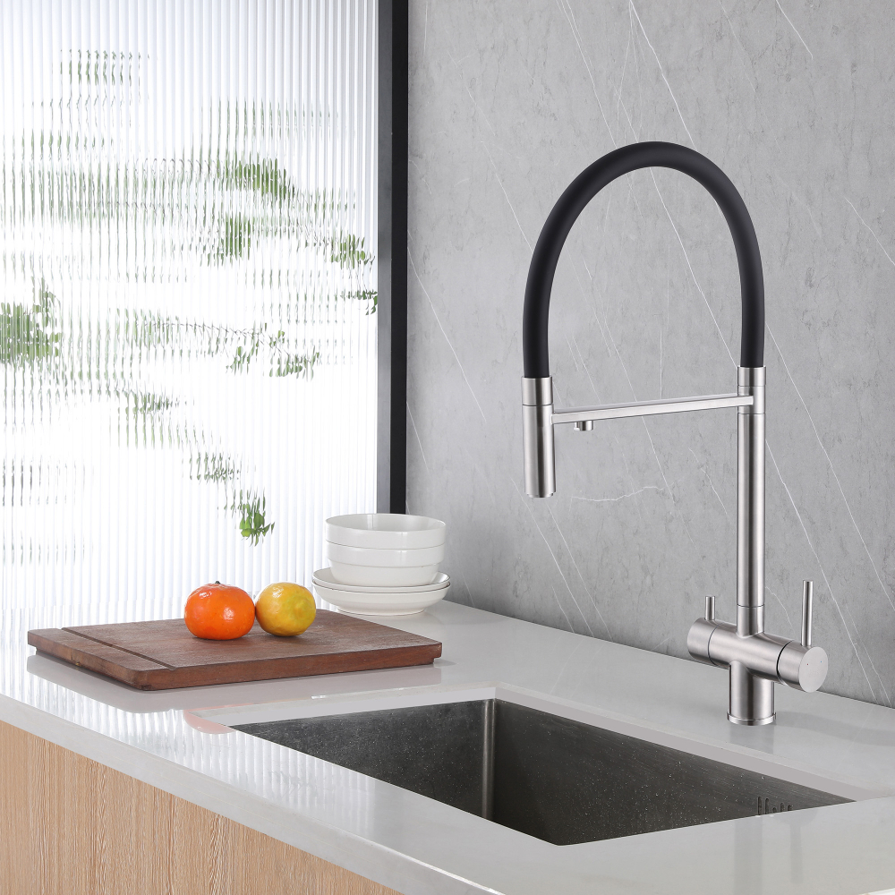 Смеситель ABBER Wasser Kreis AF81141SP для кухни с подключением фильтра и выдвижной лейкой, сатин - Gidratop.ru изображение