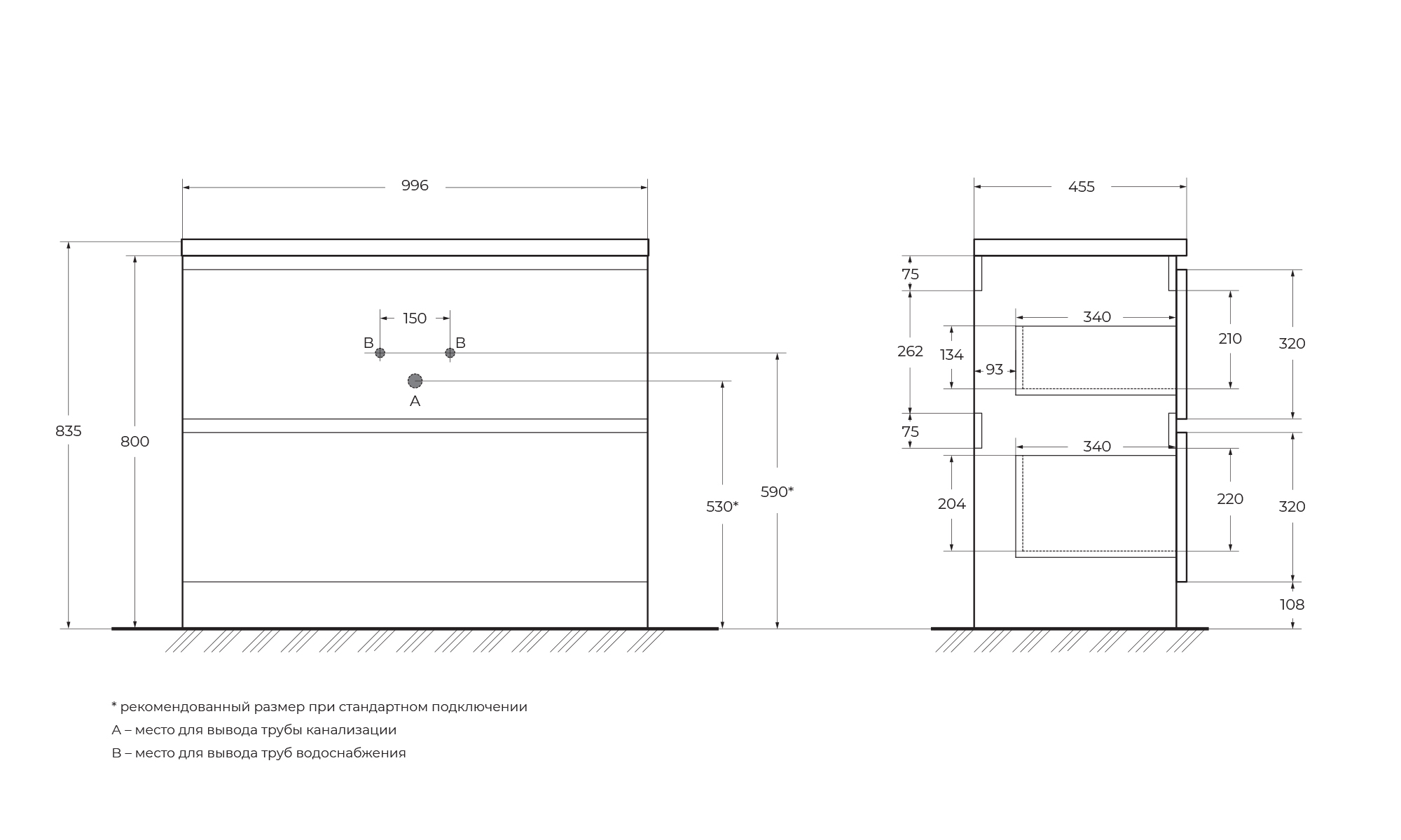 ALBANO База под раковину напольная с двумя выкатными ящиками, Rovere Rustico, 1000x450x810, ALBANO-1000-2C-PIA-RR - Gidratop.ru изображение