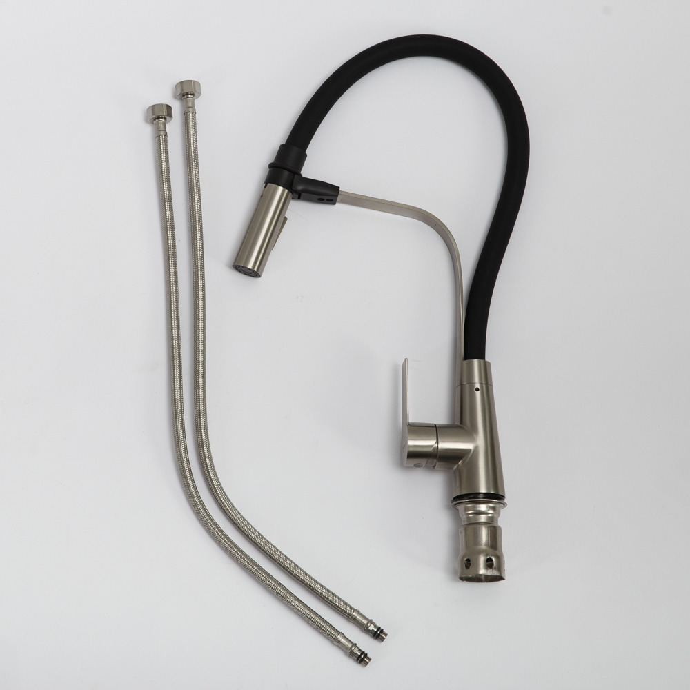 Смеситель для кухни с гибким изливом, двухрежимный, нержавеющая сталь, исполнение сатин BB-LAM36-IN - Gidratop.ru изображение