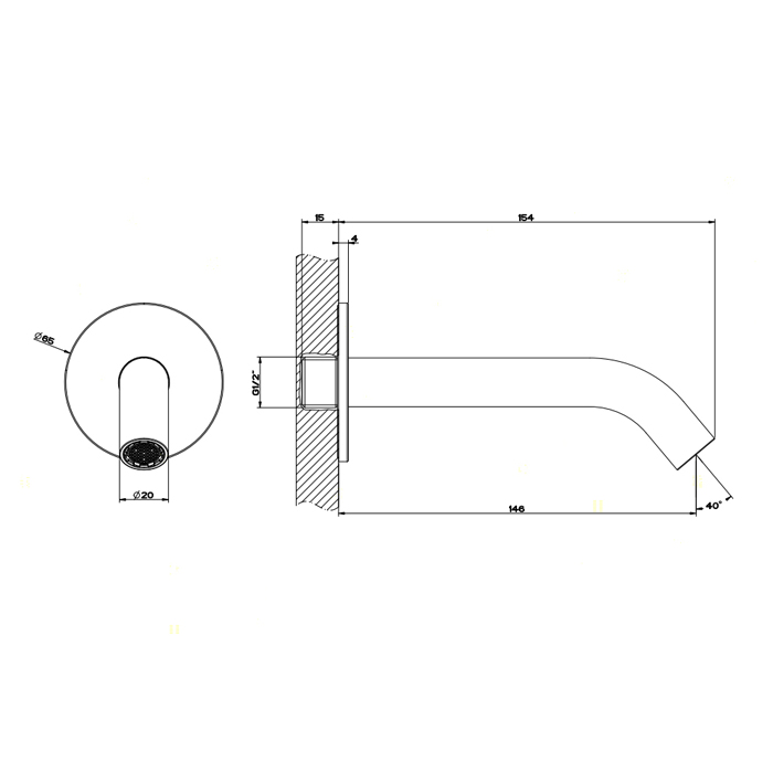GESSI 316 настенный излив 146мм на 1/2, комбинируемый с удаленным управлением (не входит в комплект), цвет: steel brushed - Gidratop.ru изображение