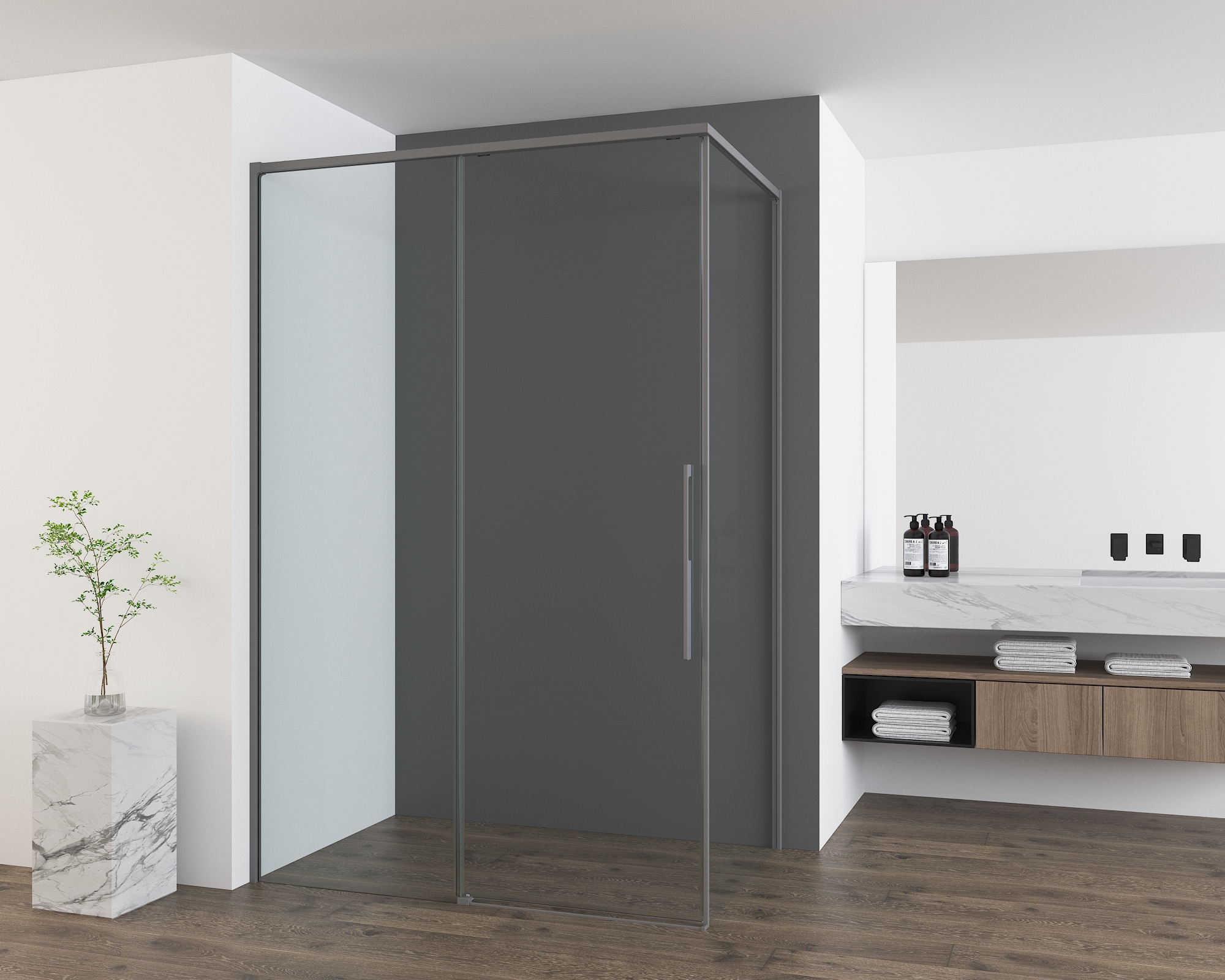 Душевой уголок Ultima VSR-7UL1010CLGM, 1000*1000, вороненая сталь, стекло прозрачное - Gidratop.ru изображение