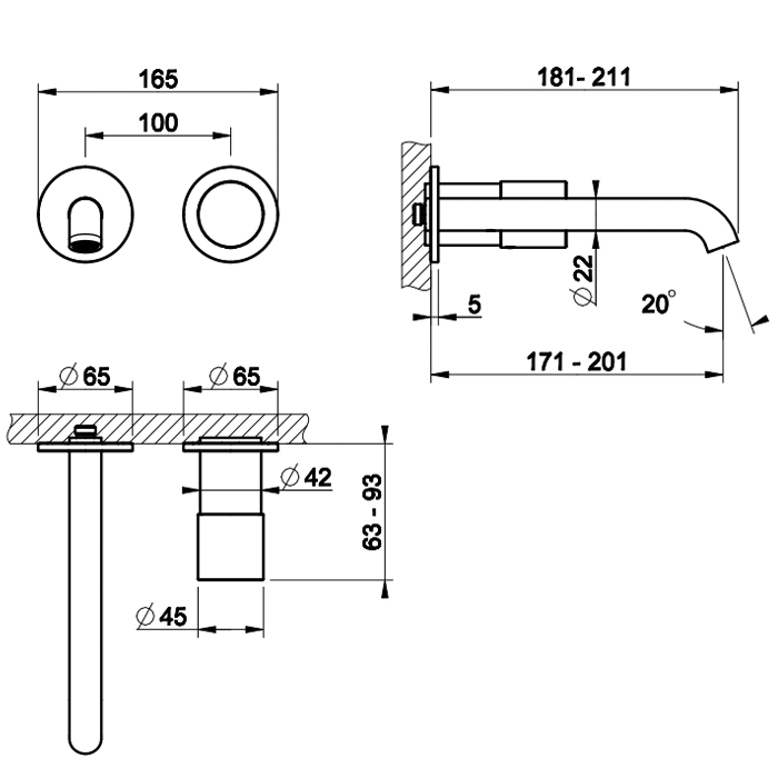 GESSI HABITO CESELLO смеситель для раковины настенный встраиваемый, однорычажный, цвет Brass Brushed PVD - Gidratop.ru изображение