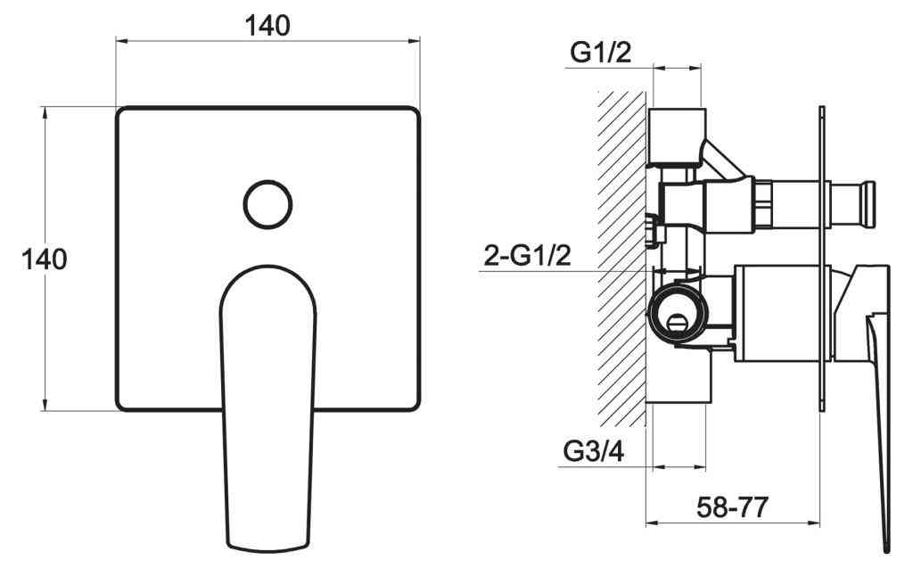 CARIN Встраиваемый двухпозиционый смеситель, хром CAR-BASM-CRM - Gidratop.ru изображение