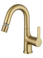 Смеситель для раковины с выдвижным изливом WONZON & WOGHAND, Брашированное золото (WW-FE01L212-BG) - Gidratop.ru изображение