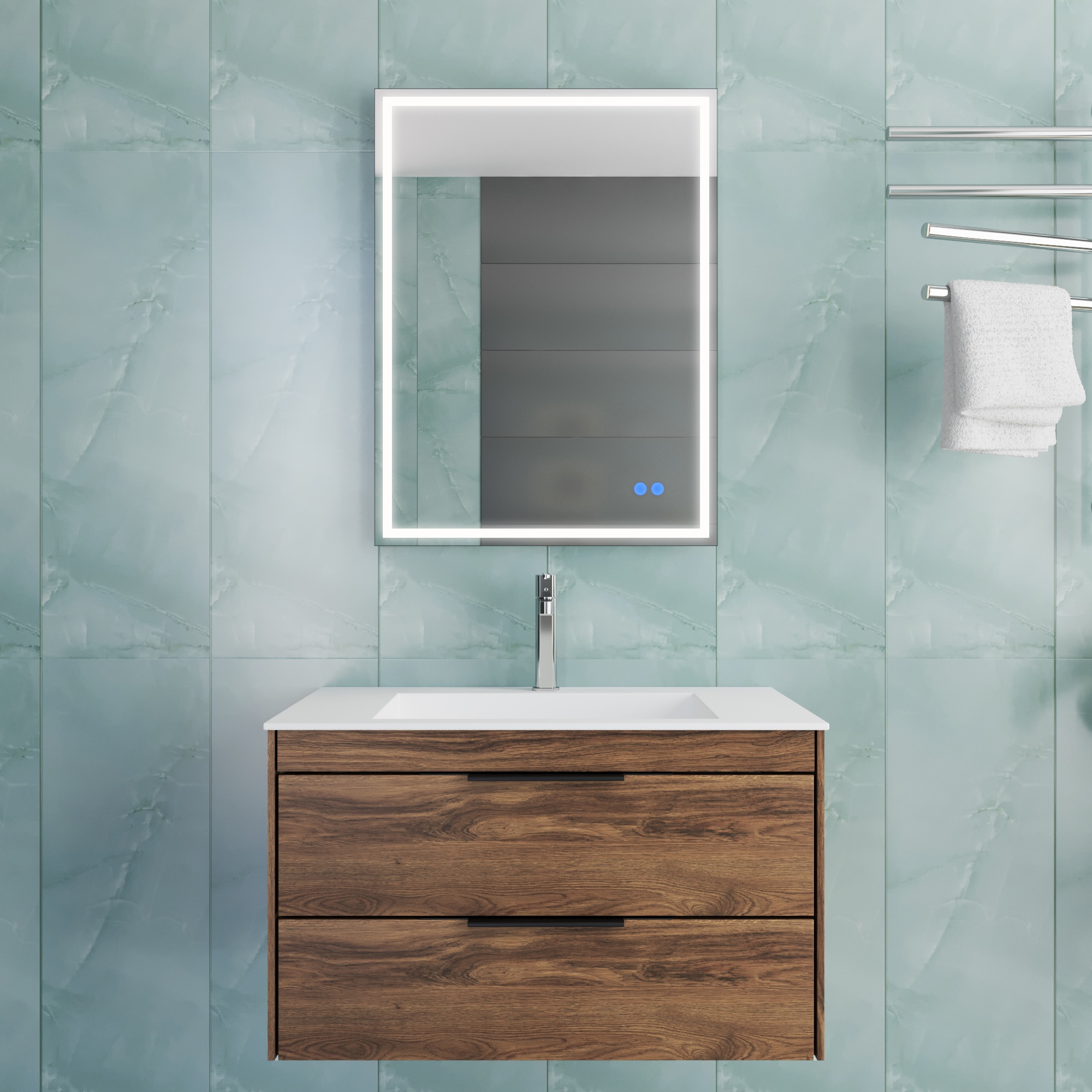 База под раковину Chiara 2D 800 подвесная, 2 выкатных ящика soft-close, С.Oak - Gidratop.ru изображение