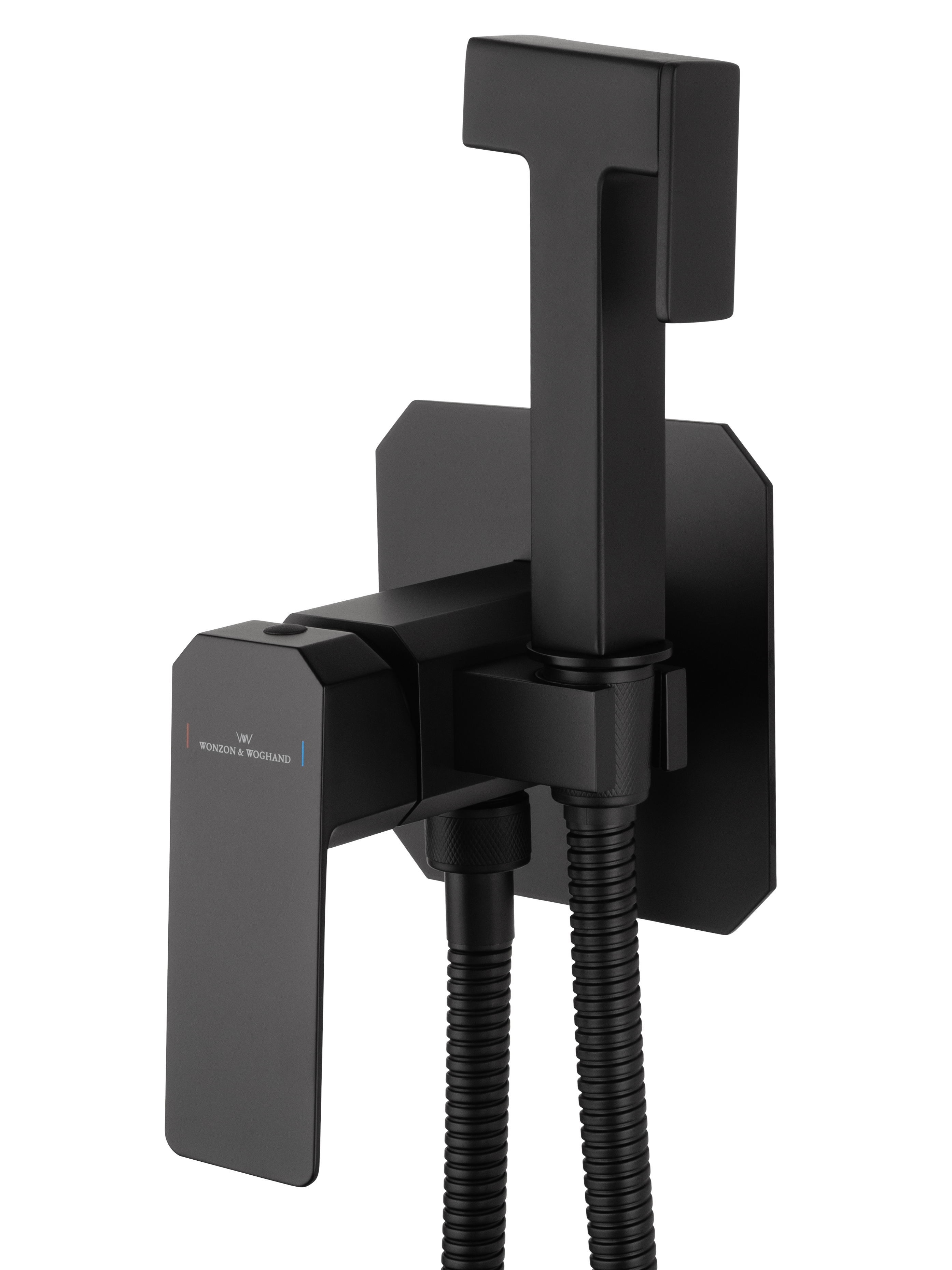 Смеситель с гигиеническим душем встраиваемый WONZON & WOGHAND DIAMOND, Черный матовый (WW-88829011-MB) - Gidratop.ru изображение