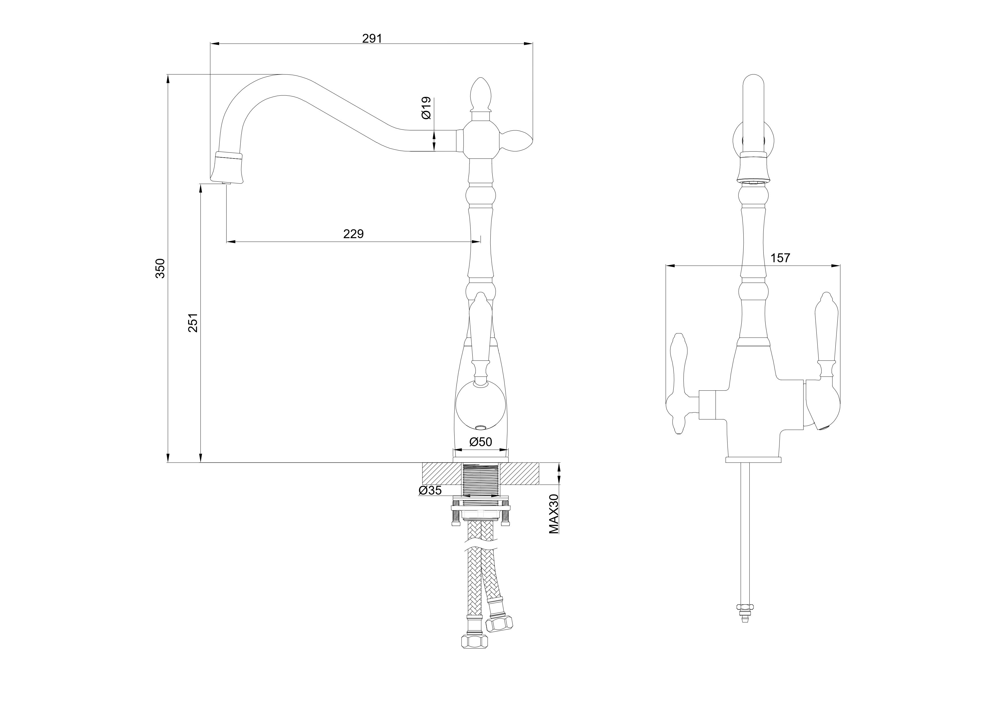 Смеситель для кухни c подключением фильтра WONZON & WOGHAND, Хром (WW-88458006-CR) - Gidratop.ru изображение