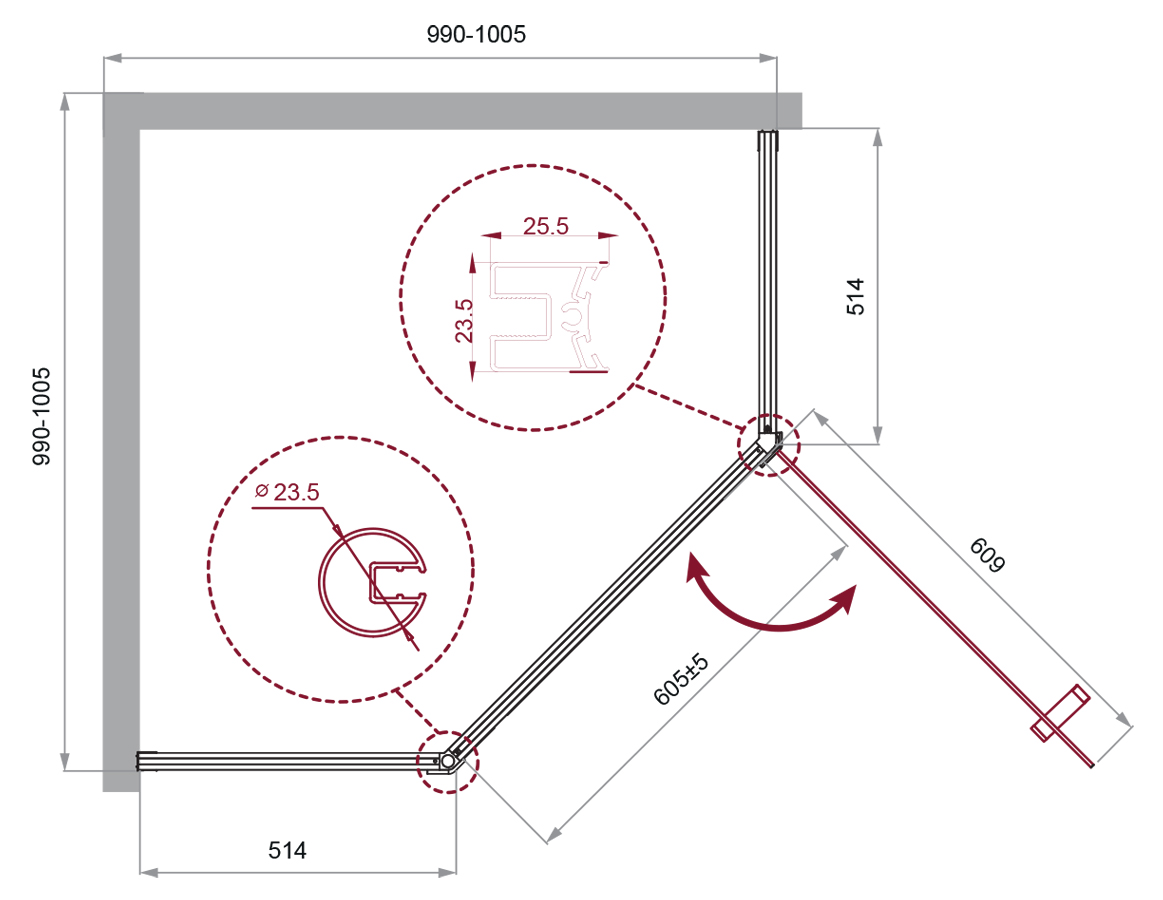 Душевой уголок BelBagno UNO-195-P-1-100-C-NERO - Gidratop.ru изображение