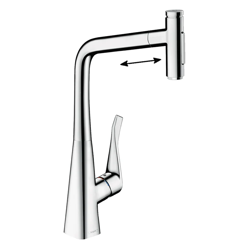Смеситель для кухни Hansgrohe Metris Select 73820000 M71, с выдвижным двухрежимным изливом 320, хром - Gidratop.ru изображение