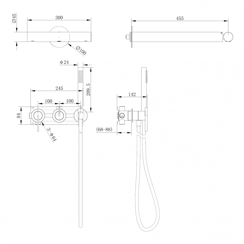Душевая система ABBER Perfekte 316 AF8A18BST скрытого монтажа без излива, сталь брашированная - Gidratop.ru изображение