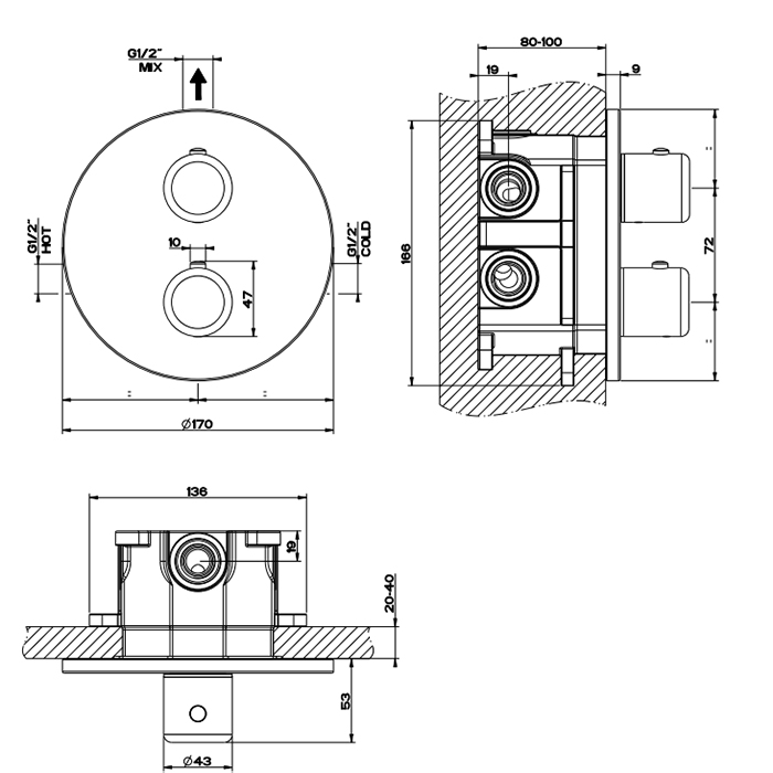 Gessi Goccia встраиваемый термостат, подключение на 3/4(внешние части), цвет: белый - Gidratop.ru изображение