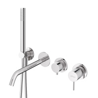 LEAF-VDIM3-D-L-01 Встраиваемый смеситель для ванны и душа с переключателем на 3 выхода, в комплекте с ручным душем, исполнение Хром - Gidratop.ru изображение