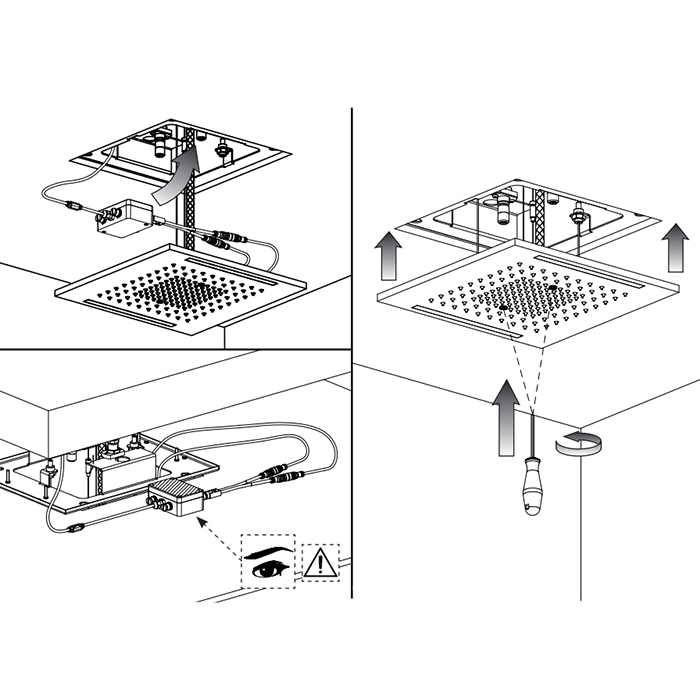 GESSI COLOUR верхний душ 500х500 мм., встраиваемый в потолок, 3 режима, хромотерапия, внешняя часть, цвет Mirror Steel - Gidratop.ru изображение