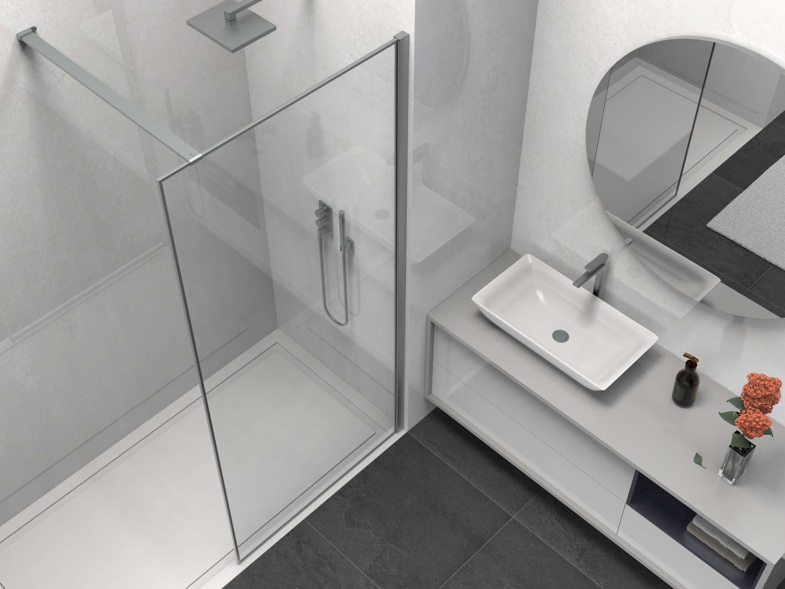 Душевая перегородка Walk-In VSW-1HS800CLGM, 800*2000, вороненая сталь, стекло прозрачное - Gidratop.ru изображение