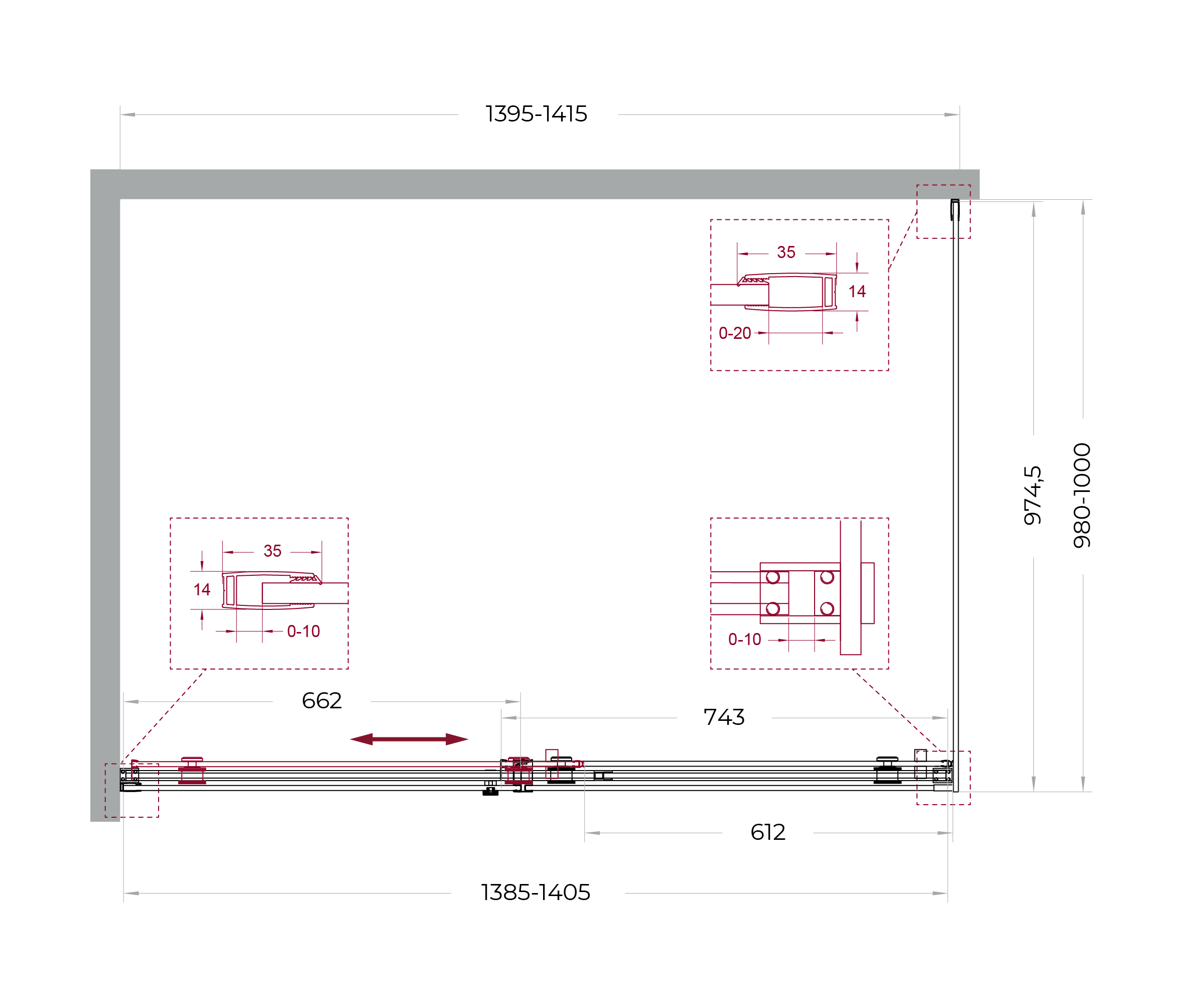 Душевой уголок BelBagno SOFT_CLOSE-2-AH-1-140/100-C-GM - Gidratop.ru изображение