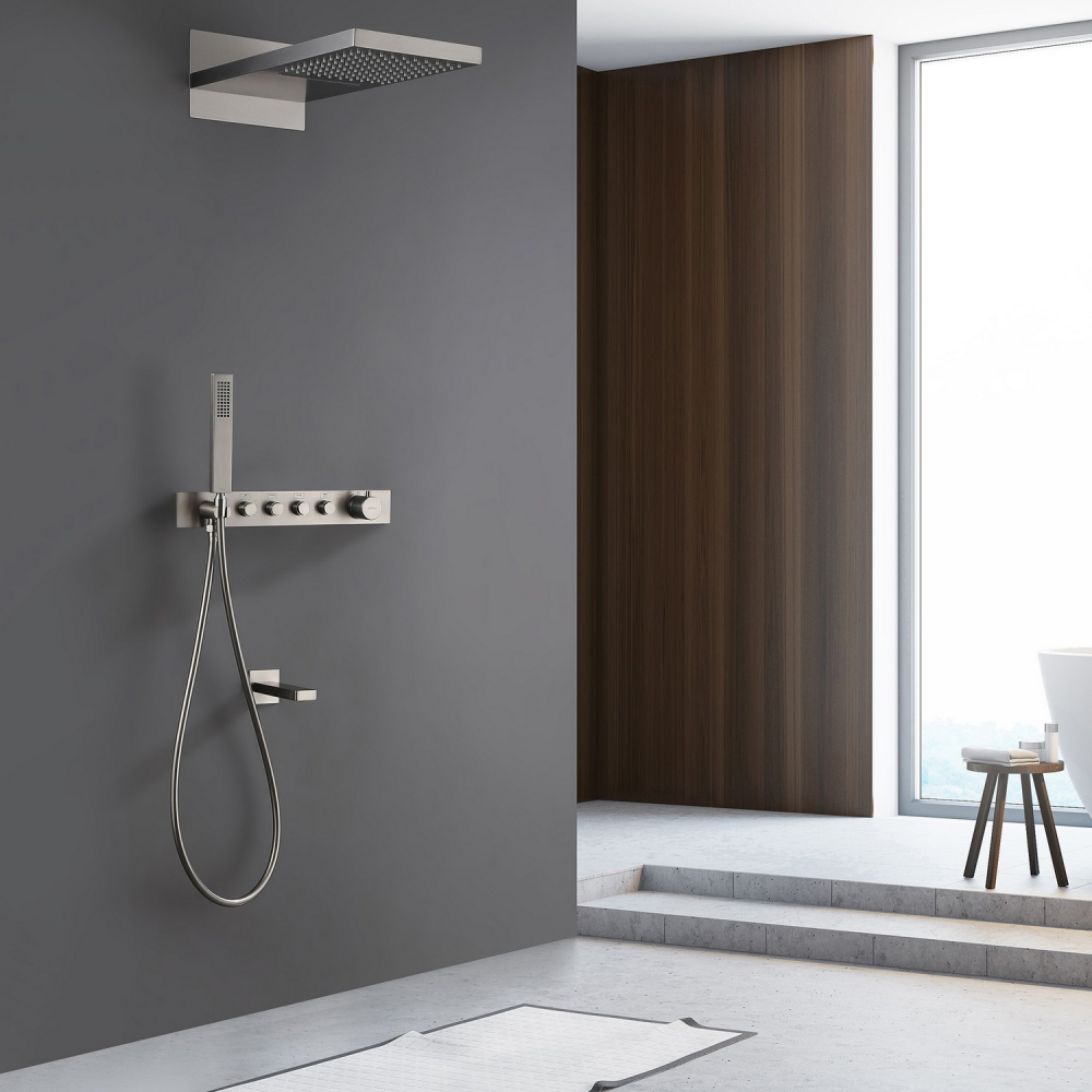 Душевая система ABBER Rund AF8753SP скрытого монтажа с изливом, термостат, сатин - Gidratop.ru изображение