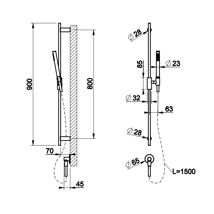 Gessi Ingranaggio штанга в комплекте с душевой лейкой, шланг 1,50 м и вывод воды, цвет: хром - Gidratop.ru изображение