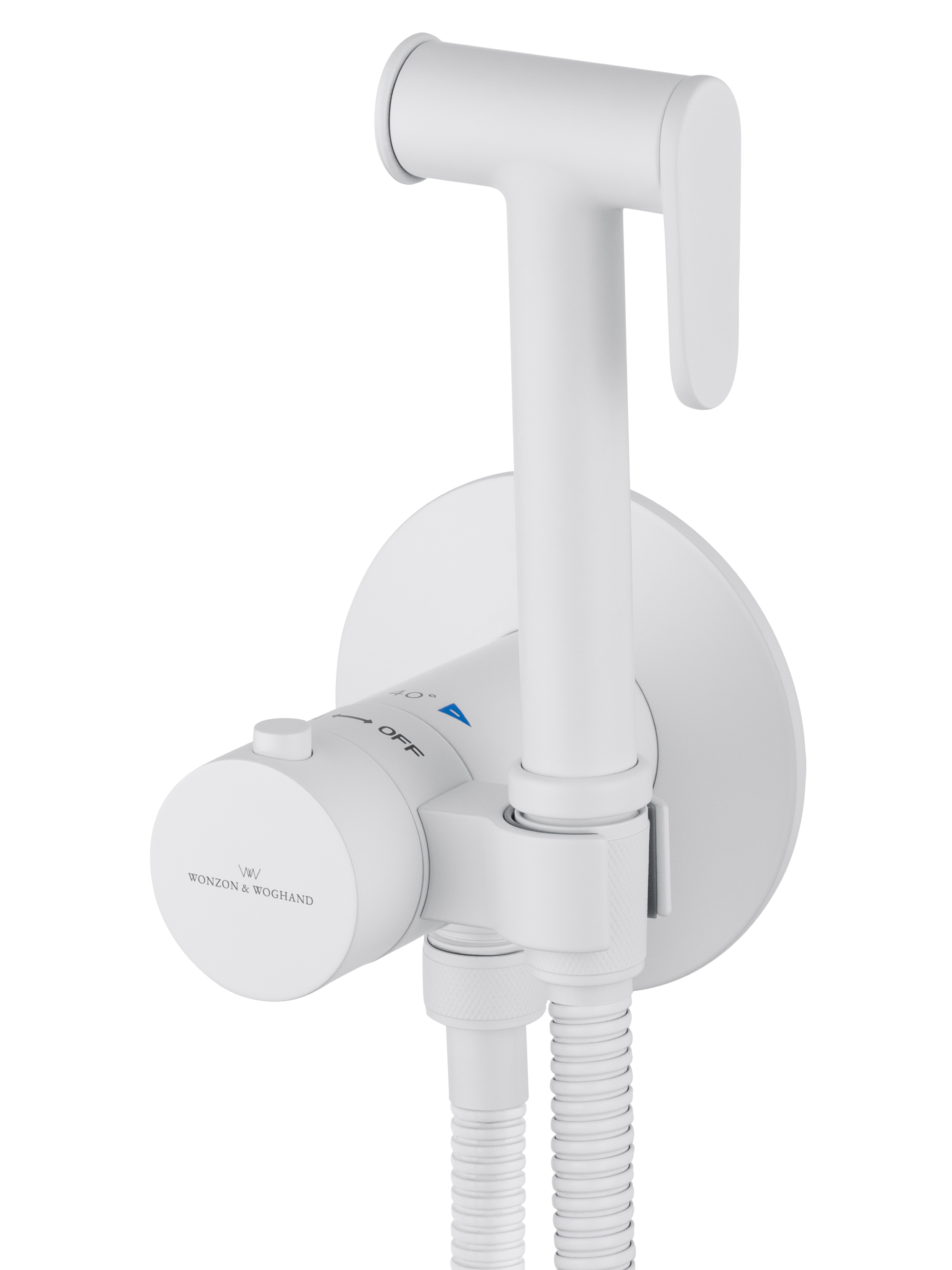 Смеситель с гигиеническим душем и термостатом встраиваемый WONZON & WOGHAND, Белый матовый (WW-88829909-MW) - Gidratop.ru изображение