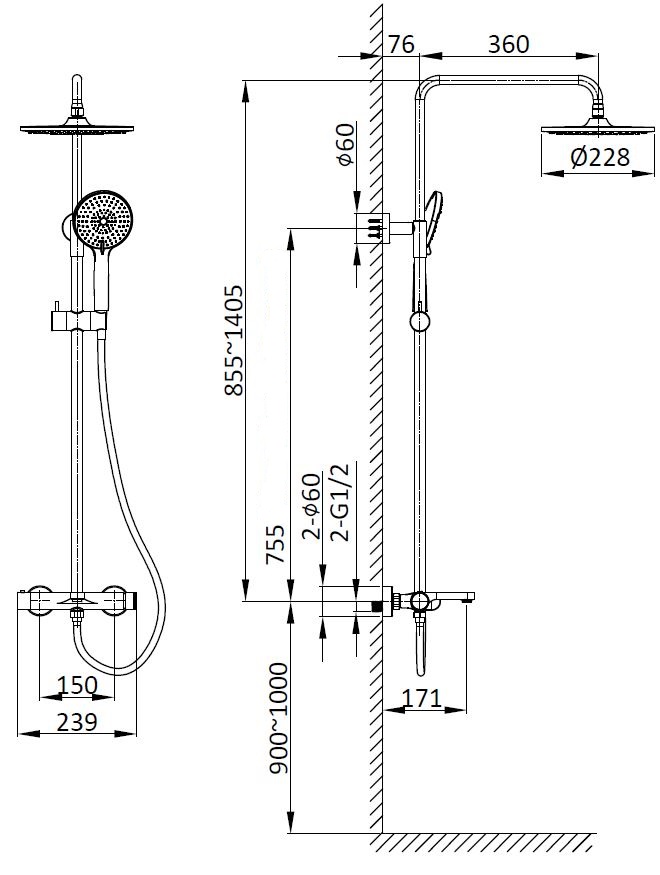 Душевая стойка Rondo VSFS-1R1BG с изливом, брашированное золото - Gidratop.ru изображение