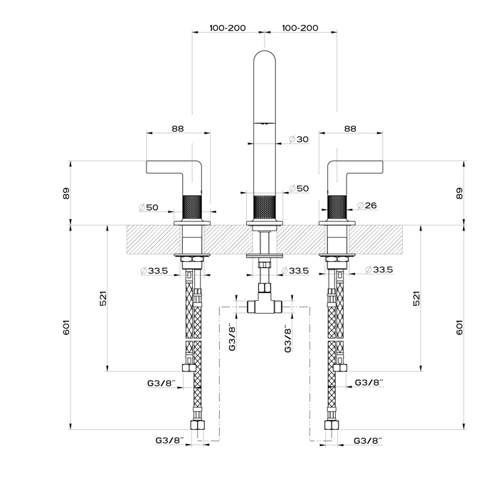 GESSI INCISO смеситель для раковины на 3 отверстия без донного клапана, излив 160мм, h=240мм, цвет: nero XL - Gidratop.ru изображение