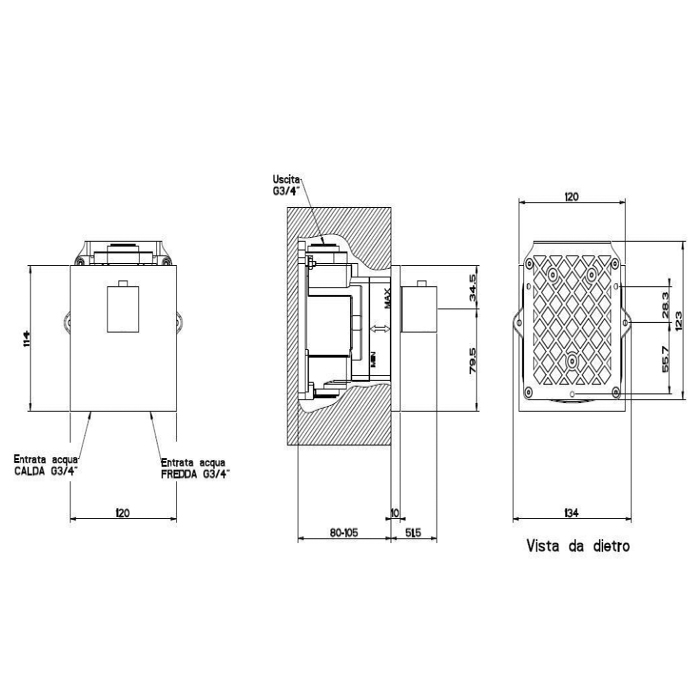 Gessi Rettangolo встраиваемый термостат для душа, с 1 выходом, (внешние части), цвет: хром - Gidratop.ru изображение