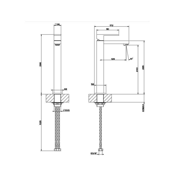 Gessi Rettangolo смеситель для раковины с высоким изливом 128мм, цвет: черный - Gidratop.ru изображение