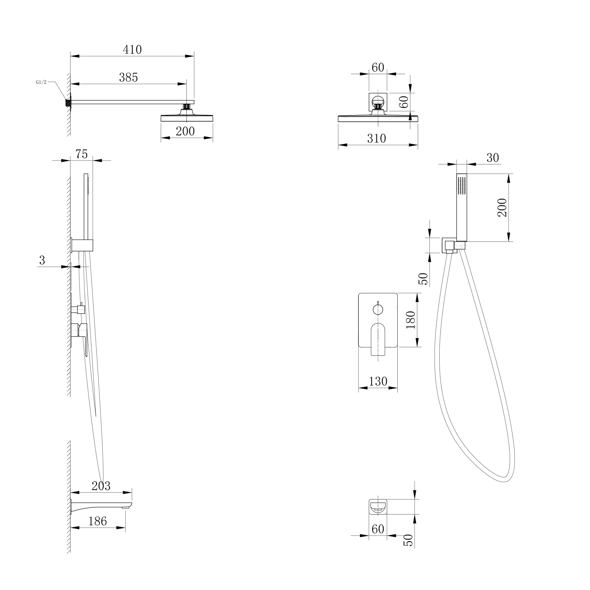 Душевая система ABBER Weiss Insel AF8017FW скрытого монтажа с изливом, белый матовый - Gidratop.ru изображение