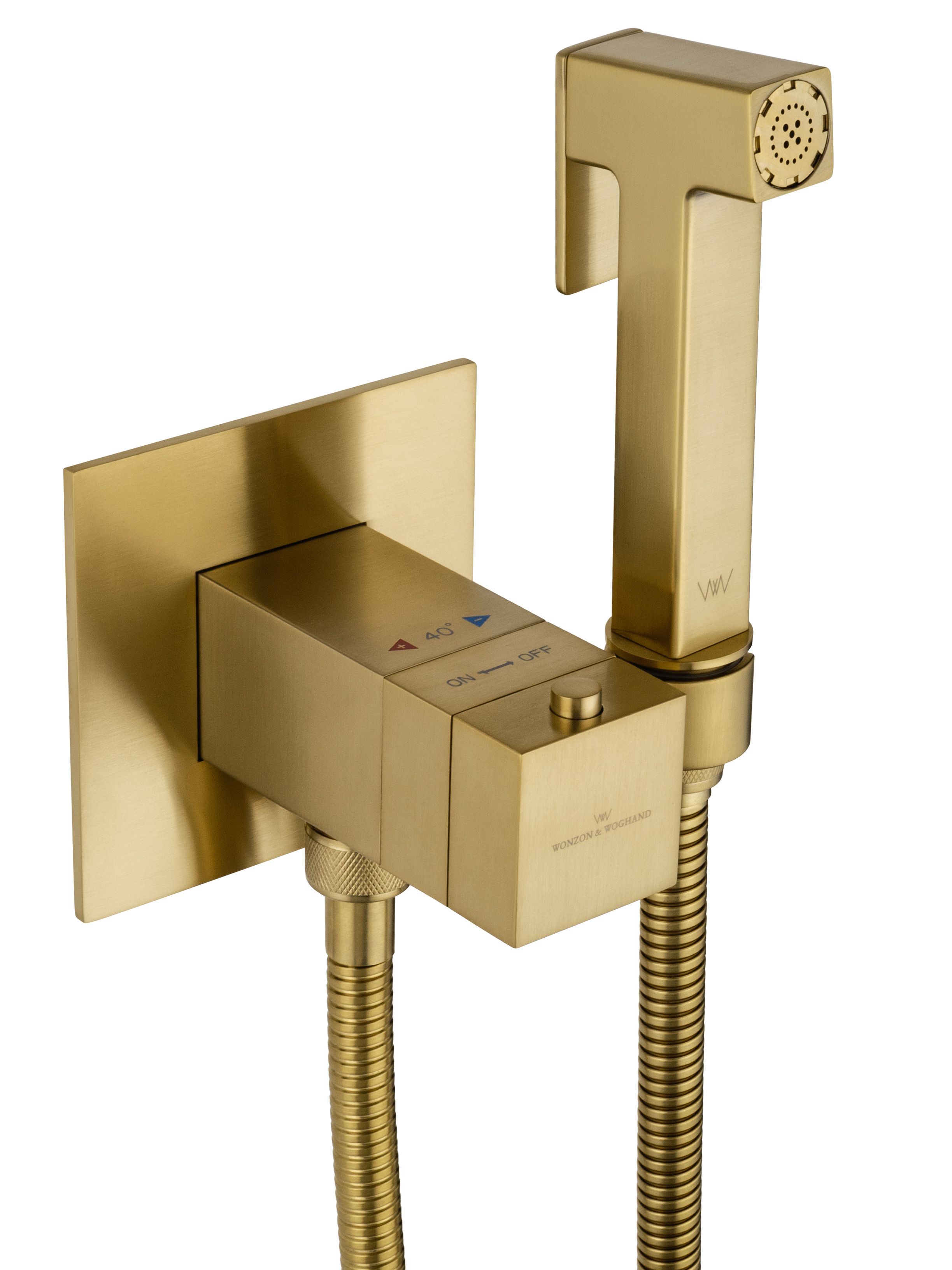 Смеситель с гигиеническим душем и термостатом встраиваемый WONZON & WOGHAND, Брашированное золото (WW-88829910-BG) - Gidratop.ru изображение