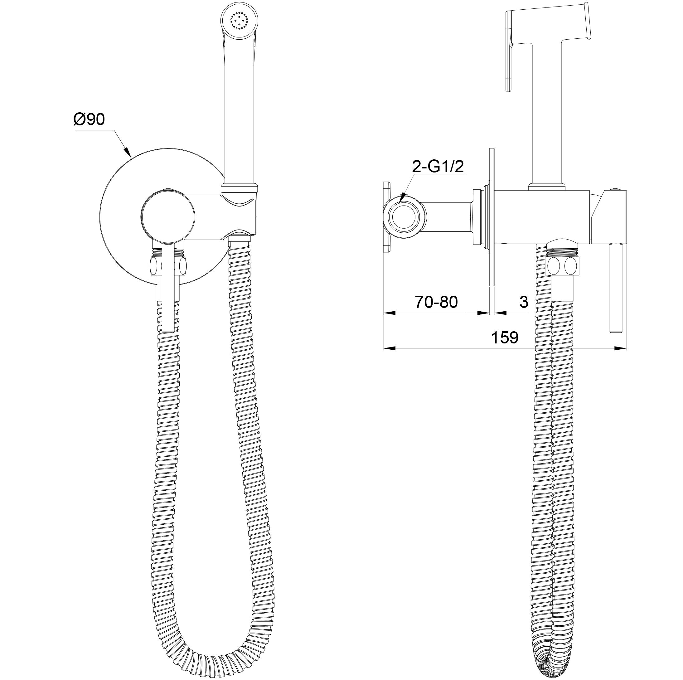 Смеситель с гигиеническим душем встраиваемый WONZON & WOGHAND STICK, Темный графит (WW- 88829902-BGM) - Gidratop.ru изображение