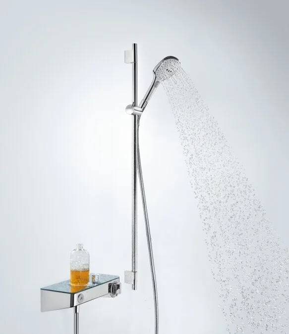 Душевой гарнитур Hansgrohe Raindance Select E 120 26621400, 90 см, 3 режима струи, корпус хром, лицевая часть белая - Gidratop.ru изображение