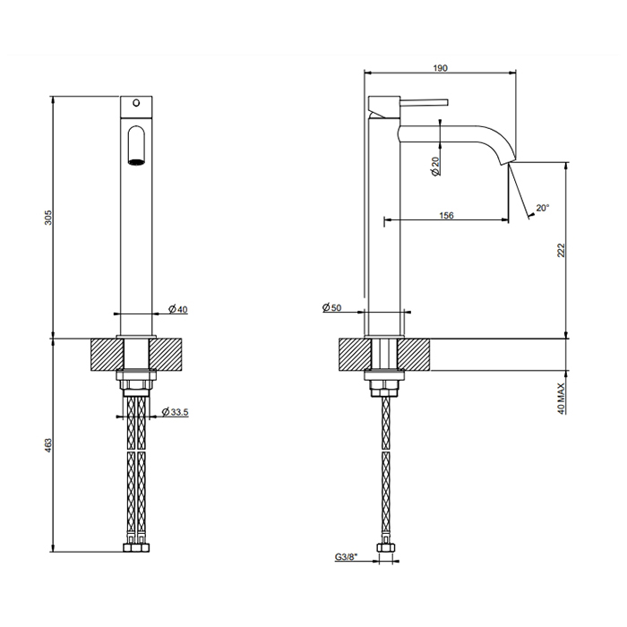 GESSI FLESSA  смеситель для раковины на 1 отверстие, высокий h=305мм,  без донного клапана, излив 155мм, цвет: black XL - Gidratop.ru изображение