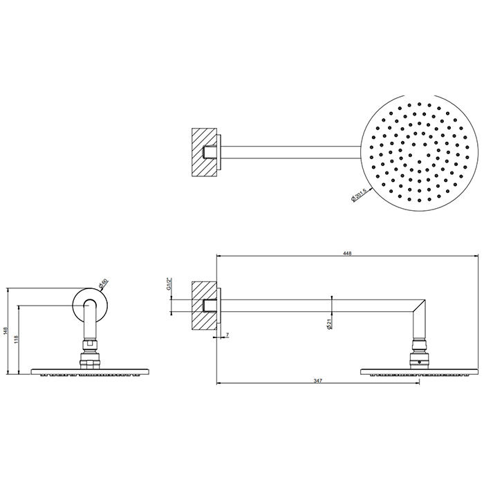 Gessi Emporio shower верхний душ для настенного крепления, поворотная, с защитой от известкового налёта, цвет: Finox Brushed Nickel - Gidratop.ru изображение
