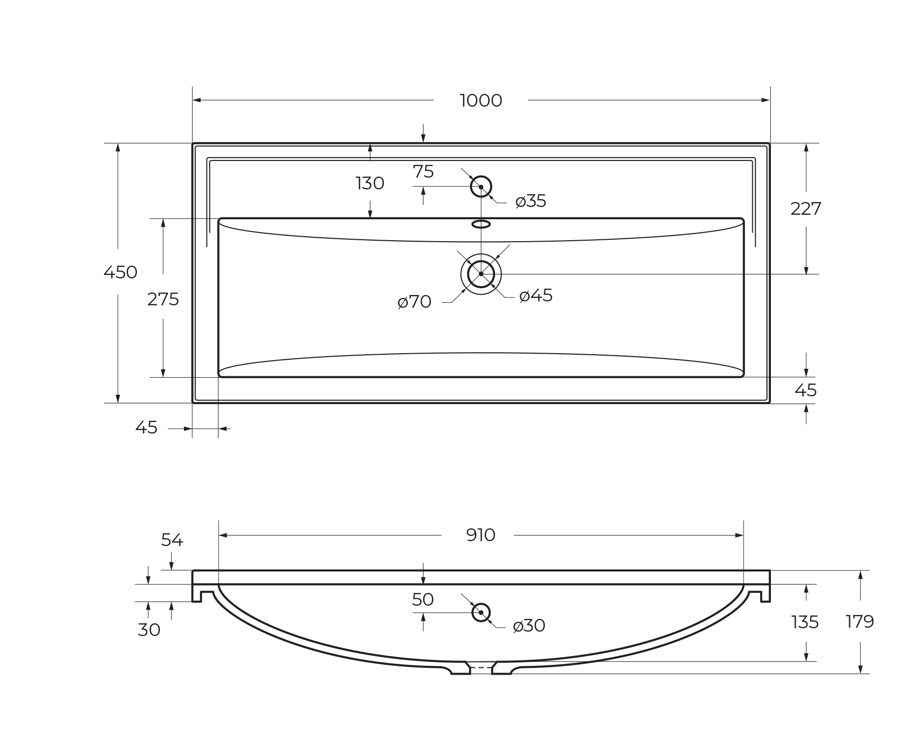 раковина из искусственного мрамора, 1000x450x179, CZR-1000/450-LV-MR-FS - Gidratop.ru изображение