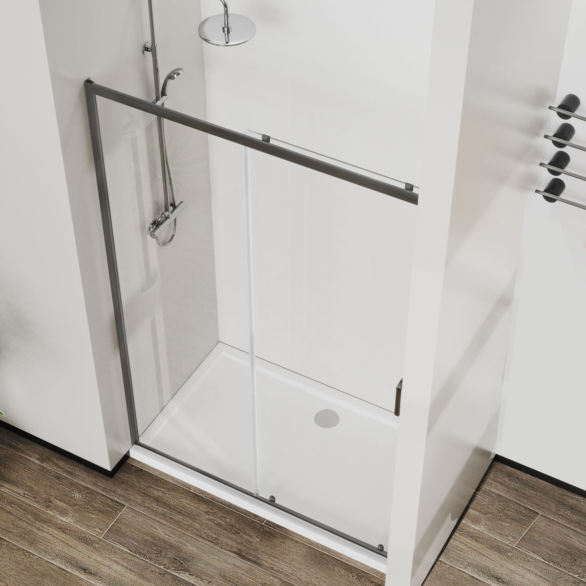 Душевая дверь City VDS-5CT130CLGM, 1300, вороненая сталь, стекло прозрачное - Gidratop.ru изображение