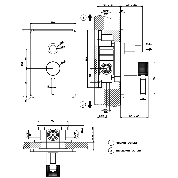 GESSI INCISO встраиваемый смеситель, на 2 источника с автоматическим переключателем (внешняя часть), цвет: золото - Gidratop.ru изображение