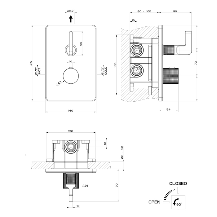 GESSI INCISO термостатический смеситель на 1 источник (внешняя часть), цвет: nero XL - Gidratop.ru изображение