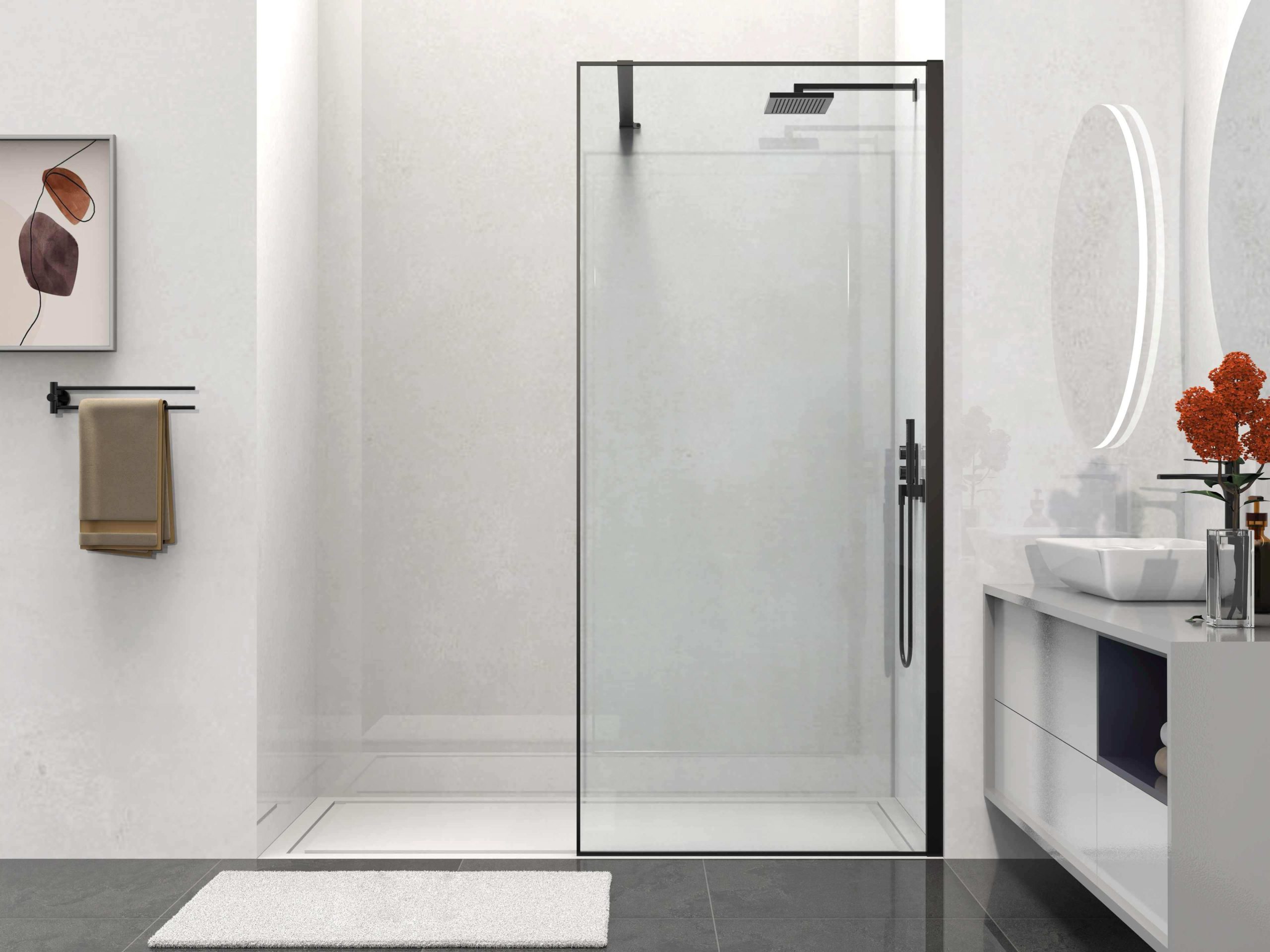 Душевая перегородка Walk-In VSW-1HS800CLB, 800*2000,черный матовый, стекло прозрачное - Gidratop.ru изображение