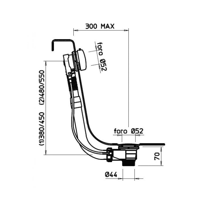 Gessi  колонна сливная для ванны полиэтиленовая. Длина кабеля управления 57,5 см, цвет: хром - Gidratop.ru изображение