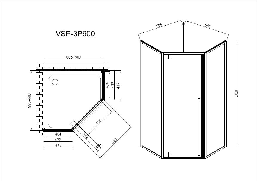 Душевой уголок Penta VSP-3P900CLB, 900*900, черный, стекло прозрачное - Gidratop.ru изображение