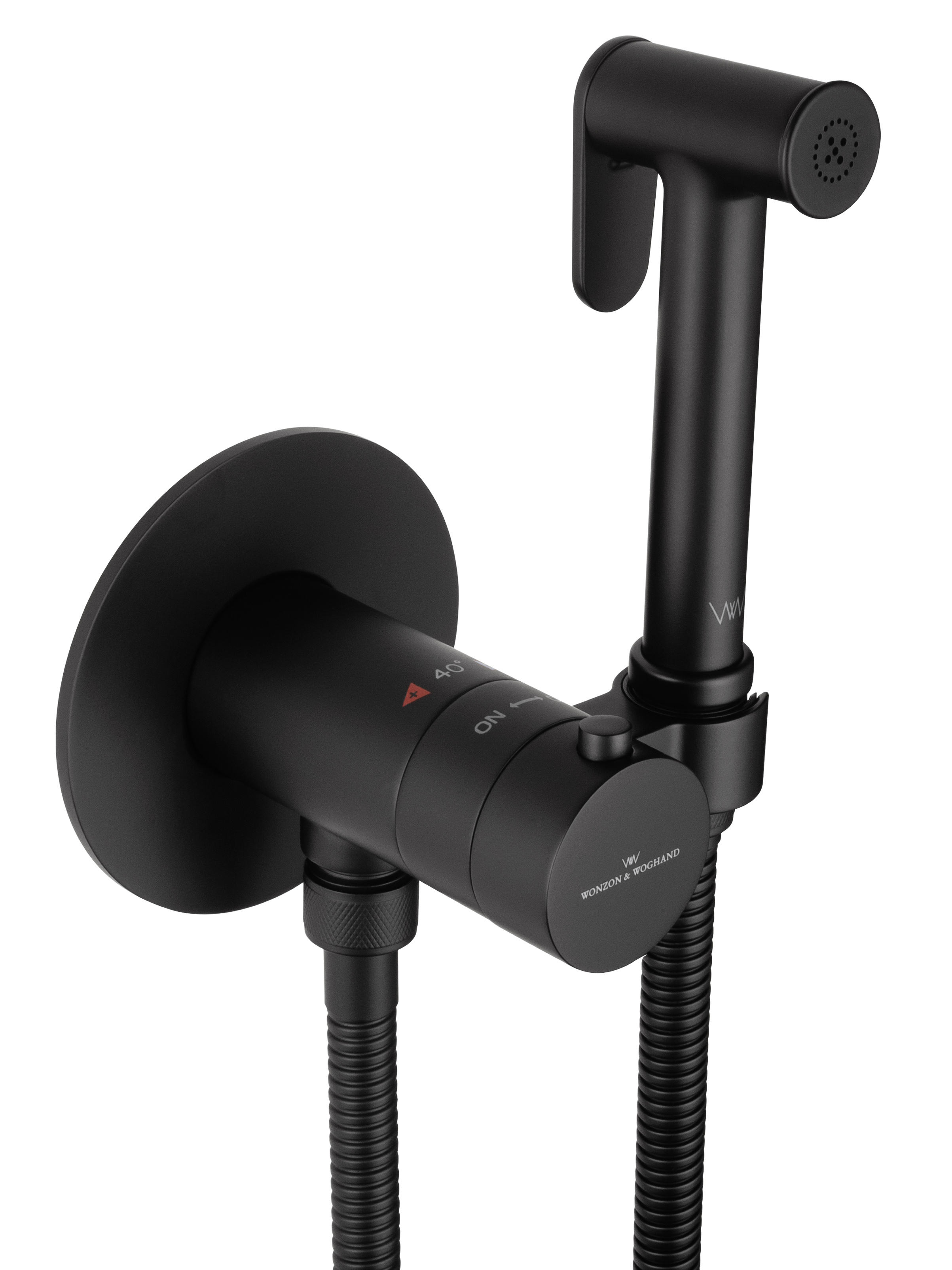 Смеситель с гигиеническим душем и термостатом встраиваемый WONZON & WOGHAND, Черный матовый (WW-88829909-MB) - Gidratop.ru изображение
