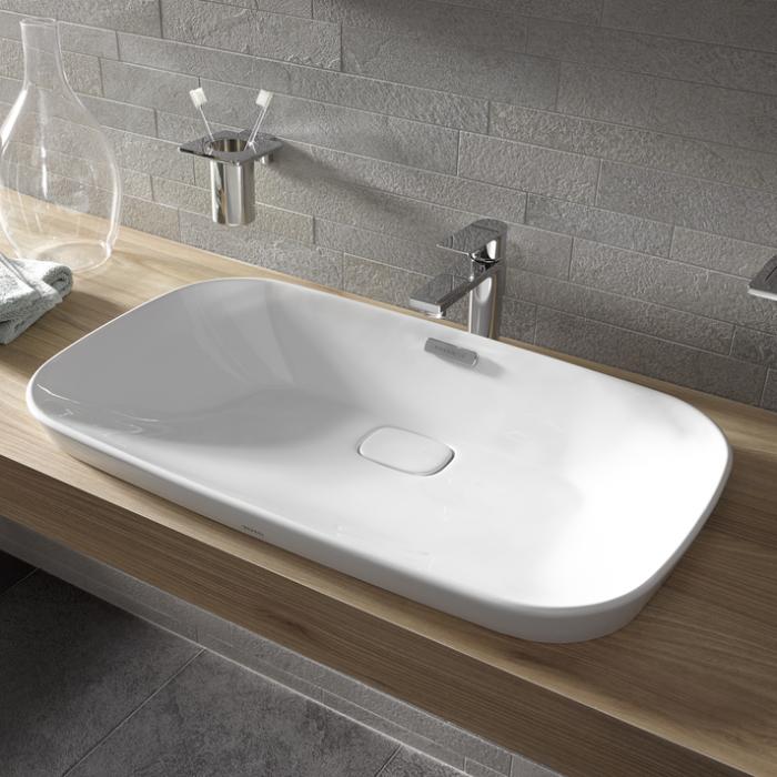 TOTO NEOREST Раковина 596x397x173(50) мм, полувстраив, без отв. под смеситель, с переливом,с декорат керамической накладкой, CeFiONtect цвет:бел - Gidratop.ru изображение
