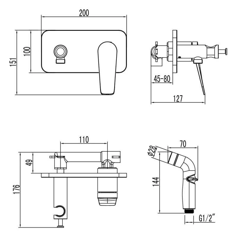 Смеситель Lemark Bronx LM3720GM с гигиеническим душем, встраиваемый, графит - Gidratop.ru изображение