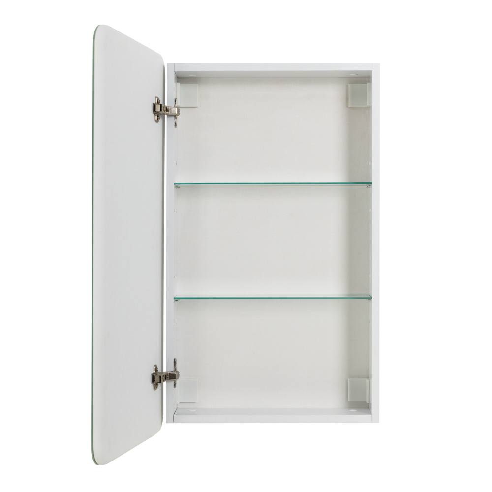 Зеркальный шкаф с одной распашной дверцей, с двумя стеклянными полками, со встроенной подсветкой и сенсорным выключателем SPC-MAR-500/800-1A-LED-TCH, 12W, 220-240V, 500x800x150 - Gidratop.ru изображение